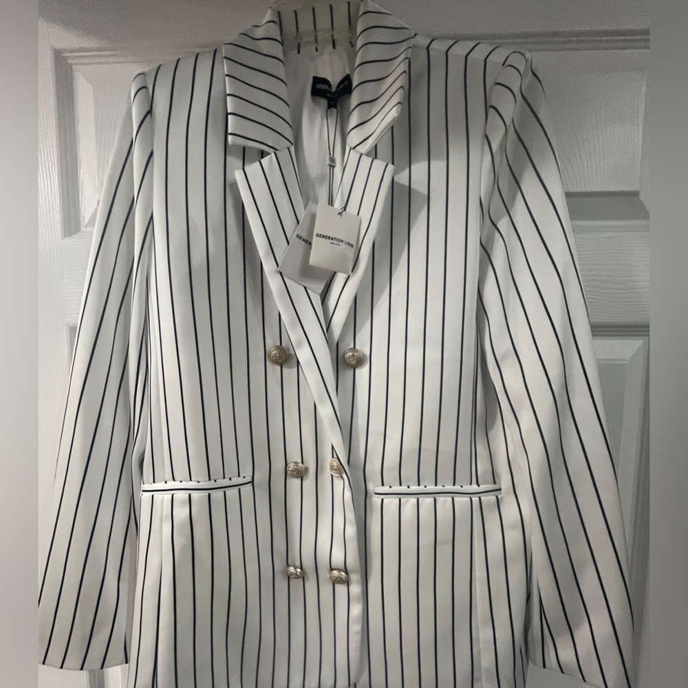 Zara Black and White Striped Blazer